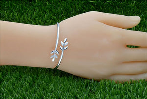 StarGems  Opening Olive Branch Handmade 999 Sterling Silver Bangle Cuff Bracelet For Women Cb0107