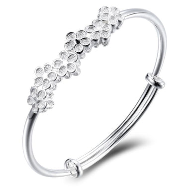 StarGems® Adjustable Multi Flower Handmade 999 Sterling Silver Bangle Bracelet For Women Cb0192