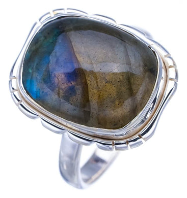 StarGems® Natural Labradorite Handmade 925 Sterling Silver Ring 7.75 F2667