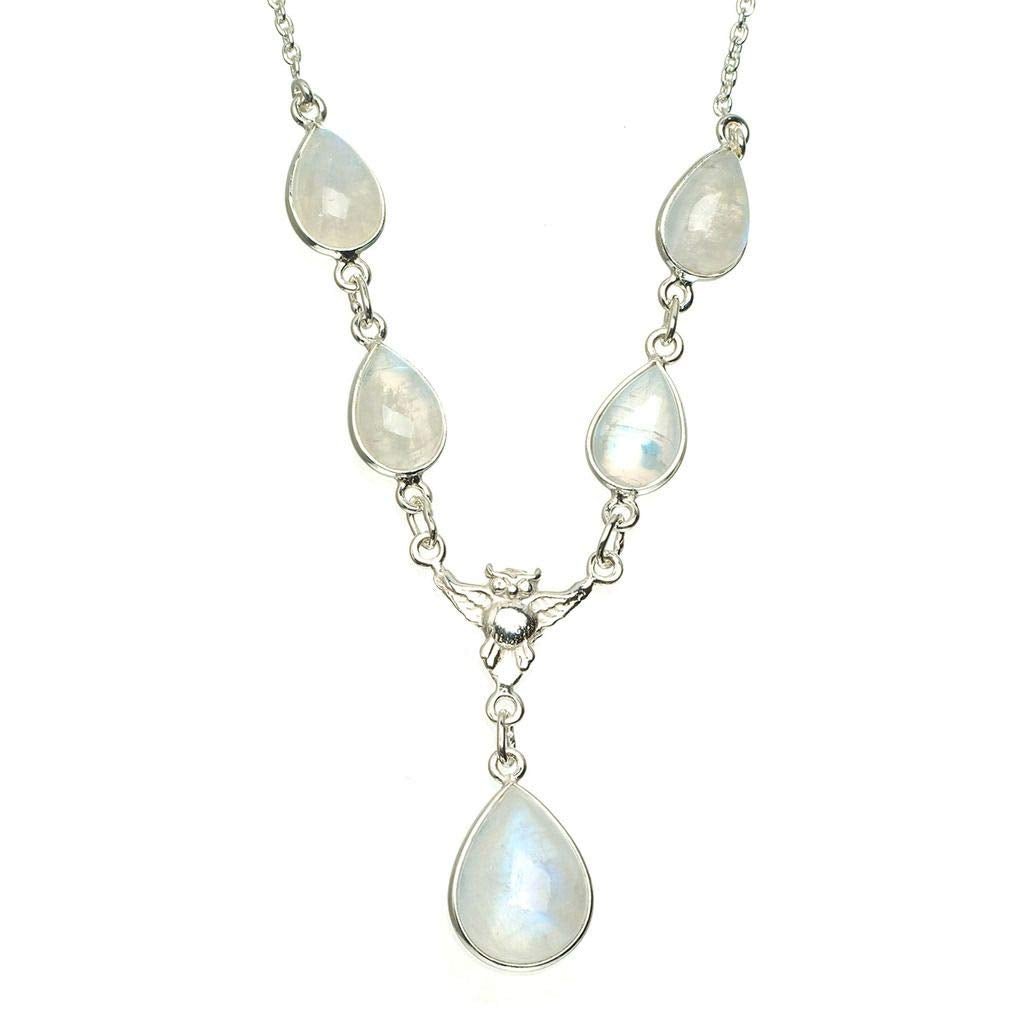 StarGems  Natural Rainbow Moonstone Handmade Unique 925 Sterling Silver Necklace 16.5+1.5