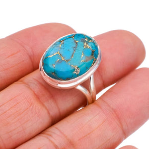 StarGems  Natural Copper Turquoise Handmade 925 Sterling Silver Ring 9.75 F2200