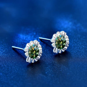 StarGems® 0.5ct Green Moissanite 925 Silver Platinum Plated Sunflower Stud B4642