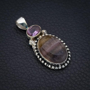 StarGems  Natural Fluorite Amethyst Handmade 925 Sterling Silver Pendant 1.5" F4597