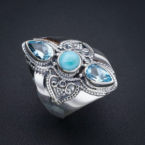 StarGems  Natural Larimar Blue Topaz Handmade 925 Sterling Silver Ring 10.75 F2784