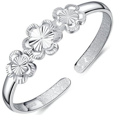 StarGems  Opening Sunflower Handmade 999 Sterling Silver Bangle Cuff Bracelet For Women Cb0101