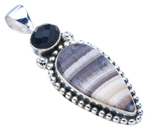 StarGems  Natural Zebra Calcite Black Onyx Handmade 925 Sterling Silver Pendant 1.75" F4572