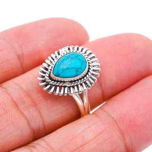 StarGems® Natural Turquoise Handmade 925 Sterling Silver Ring 7.75 F0400