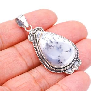 StarGems  Natural Dendritic Opal Handmade 925 Sterling Silver Pendant 1.75" F3835