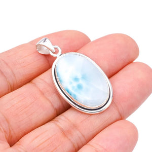 StarGems  Natural Larimar Handmade 925 Sterling Silver Pendant 1.5" F3326