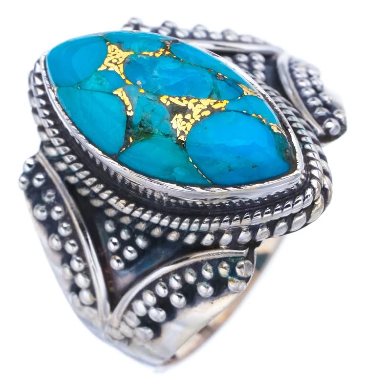 StarGems® Natural Copper Turquoise Handmade 925 Sterling Silver Ring 7.75 F2252