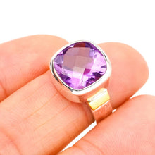 StarGems  Natural Amethyst Two TonesHandmade 925 Sterling Silver Ring 5.5 E9275