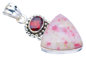 StarGems® Natural Rhodonite GarnetHandmade 925 Sterling Silver Pendant 1.5" F3790