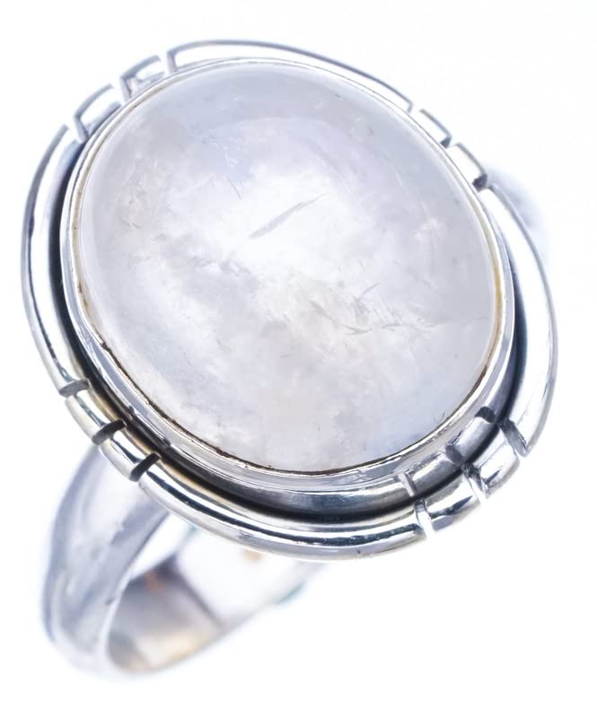 StarGems  Natural Moonstone Handmade 925 Sterling Silver Ring 5 F2739