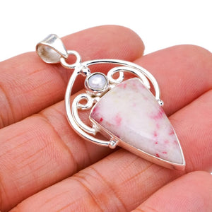 StarGems® Natural Rhodonite River Pearl Handmade 925 Sterling Silver Pendant 2" F3794