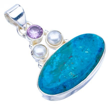 StarGems  Natural Chrysocolla River Pearl And Amethyst Handmade 925 Sterling Silver Pendant 1.5" F4801