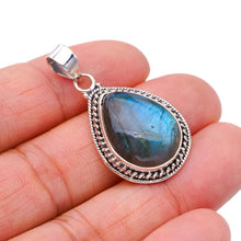 StarGems  Natural Blue Fire Labradorite Handmade 925 Sterling Silver Pendant 1.5" F5249