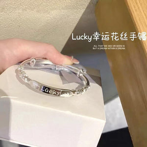 StarGems® Adjustable 'lucky' Handmade 999 Sterling Silver Bangle Bracelet For Women Cb0144