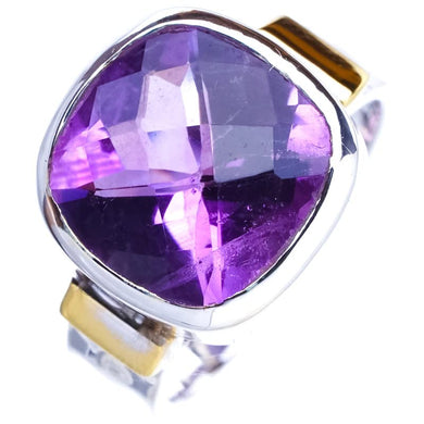 StarGems  Natural Amethyst Two TonesHandmade 925 Sterling Silver Ring 5.5 E9275