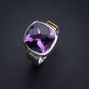 StarGems  Natural Amethyst Two TonesHandmade 925 Sterling Silver Ring 5.5 E9275