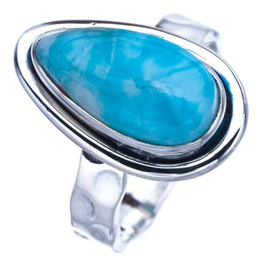 StarGems® Natural Larimar Hammered Handmade 925 Sterling Silver Ring 7 F1524