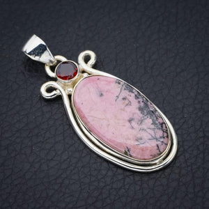 StarGems  Natural Rhodonite Garnet Handmade 925 Sterling Silver Pendant 1.75" F4882