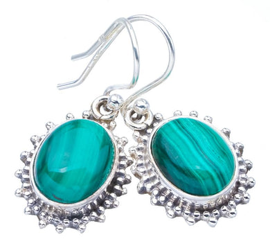 StarGems  Natural Malachite Handmade 925 Sterling Silver Earrings 1.25