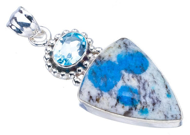 StarGems® Natural K2 Azurite Blue TopazHandmade 925 Sterling Silver Pendant 1.75