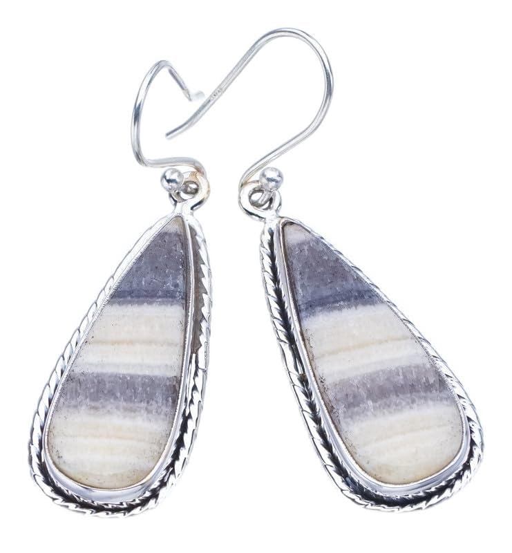 StarGems  Natural Zebra Calcite Handmade 925 Sterling Silver Earrings 1.75