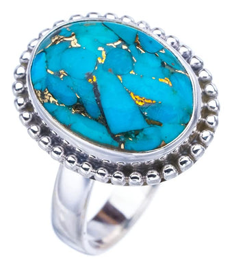 StarGems  Natural Copper Turquoise Handmade 925 Sterling Silver Ring 9 F2207