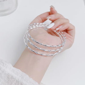 StarGems  Fixed Triple Layer Bamboo-shaped Joint Handmade Stacked 999 Sterling Silver Bangle Bracelets For Women Cb0260