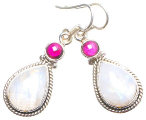 StarGems  Natural Rainbow Moonstone and Amethyst Handmade Unique 925 Sterling Silver Earrings 1.75" X4206