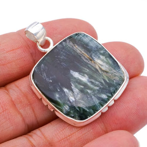 StarGems® Natural Seraphinite Handmade 925 Sterling Silver Pendant 1.5" F4310