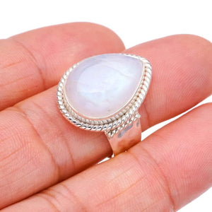 StarGems® Natural Moonstone Hammered Handmade 925 Sterling Silver Ring 8.75 F2572