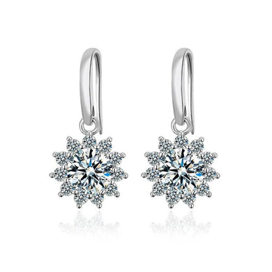 StarGems  0.5ct Moissanite 925 Silver Platinum Plated Sunflower Drop Earrings B4688