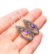 StarGems  Natural Amethyst Handmade Boho Eye Shape 925 Sterling Silver Earrings 1 3/4" T3644