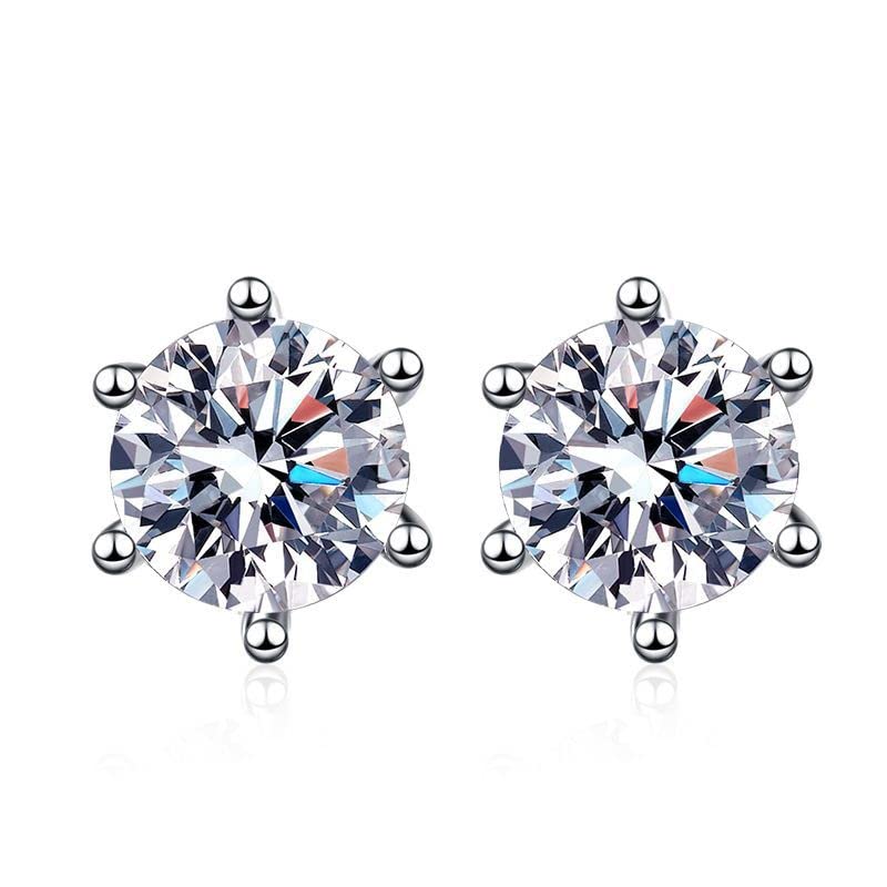 StarGems 0.5ct Moissanite 925 Silver Platinum Plated Six-Prong Classical Stud B4681