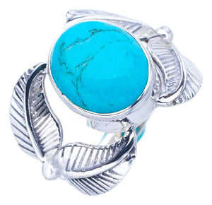 StarGems  Natural Turquoise Leaf Handmade 925 Sterling Silver Ring 5.25 F0408