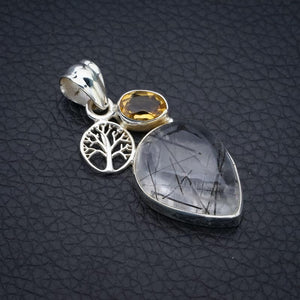 StarGems  Natural Rutilated Quartz Citrine Tree Handmade 925 Sterling Silver Pendant 1.5" F3923