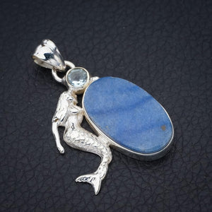 StarGems  Natural Sodalite Blue Topaz MermaidHandmade 925 Sterling Silver Pendant 1.5" F4990