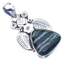 StarGems  Natural Seraphinite Leaf And Flower Handmade 925 Sterling Silver Pendant 1.5" F4303