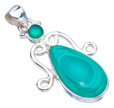 StarGems® Natural Malachite Chrysoprase Handmade 925 Sterling Silver Pendant 1.75