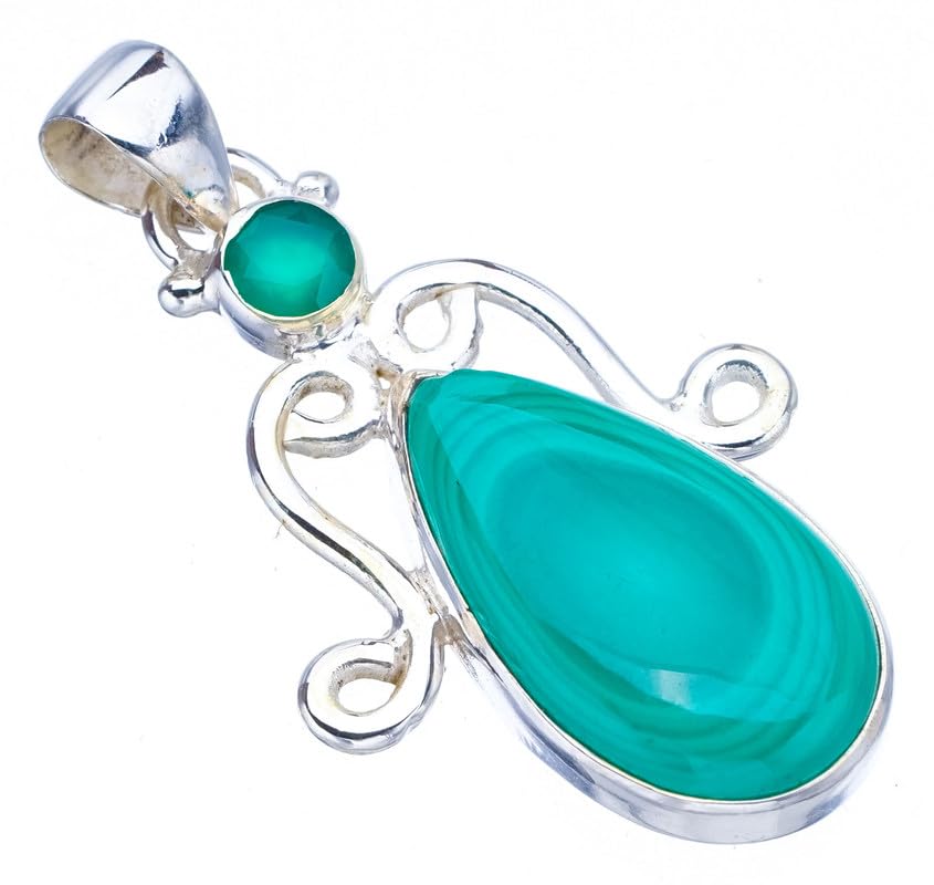 StarGems® Natural Malachite Chrysoprase Handmade 925 Sterling Silver Pendant 1.75