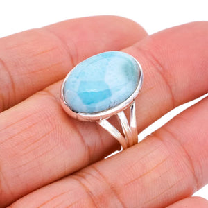 StarGems® Natural Larimar Handmade 925 Sterling Silver Ring 10 F1406