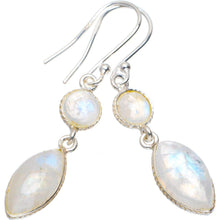 StarGems  Natural Rainbow Moonstone Handmade Unique 925 Sterling Silver Earrings 1.75" A2334