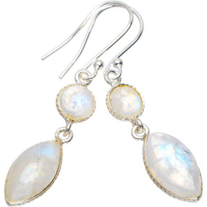 StarGems  Natural Rainbow Moonstone Handmade Unique 925 Sterling Silver Earrings 1.75" A2334