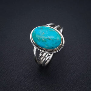 StarGems® Natural Turquoise Handmade 925 Sterling Silver Ring 7.75 F0436