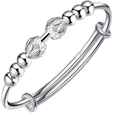 StarGems  Adjustable Lotus Beads Handmade 990 Sterling Silver Bangle Bracelet For Women Cb0273