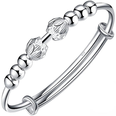 StarGems  Adjustable Lotus Beads Handmade 990 Sterling Silver Bangle Bracelet For Women Cb0273