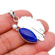 StarGems  Natural Lapis Lazuli River Pearl Leaf Handmade 925 Sterling Silver Pendant 1.5" F5388