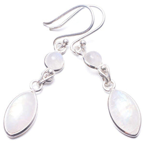 StarGems  Natural Rainbow Moonstone Handmade Unique 925 Sterling Silver Earrings 1.75" Y3744